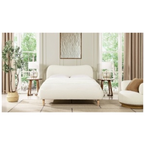 Jennifer Taylor Roman Curved Headboard Upholstered Queen Platform Bed, Ivory White