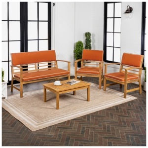 Jonathan Y Barclay Outdoor Sofa and 2 Chairs with Coffee Table, Orange