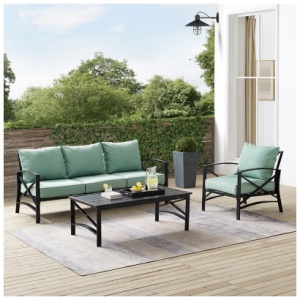 Kaplan Outdoor Sofa with Coffee Table and 1 Chair, Mist
