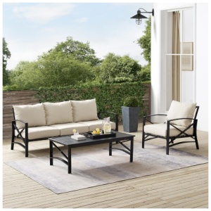 Kaplan Outdoor Sofa with Coffee Table and 1 Chair, Oatmeal
