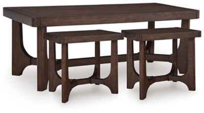 Korestone Coffee Table with 2 End Tables, Dark Brown
