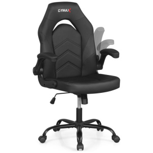 Leather Office Chair Ergonomic Computer Desk Chair with Flip-up Armrests-Black