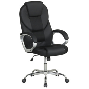 Leather Office Chair Ergonomic Mesh Executive Chair with Padded Armrests and Rocking Backrest-Black