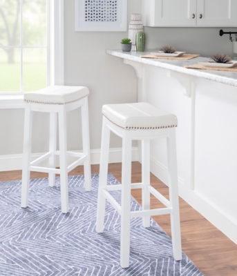 Linon Claridge Bar Height Bar Stool, White