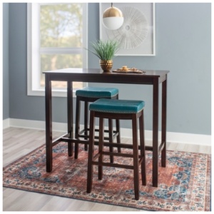 Linon Claridge Bar Height Dining Table and 2 Bar Stools Set, Blue
