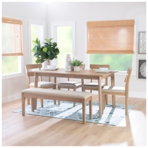 Linon Devin Dining Table and 4 Chairs and Bench Set, Natural