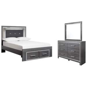 Lodanna Full Panel Bed with 2 Storage Drawers with Mirrored Dresser, Gray