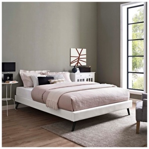 Loryn Queen Vinyl Platform Bed, White