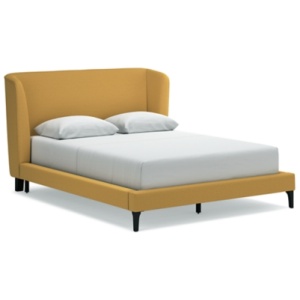 Maloken Queen Wingback Upholstered Platform Bed, Mustard