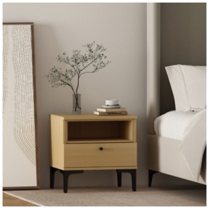 Manhattan Comfort Amara 20" 1 Drawer Nightstand, Natural Oak