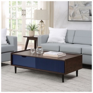 Manhattan Comfort Duane Coffee Table, Dark Brown/Navy Blue