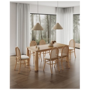 Manhattan Comfort Rockaway and Paragon Dining Table and 6 Chairs, Natural/Oatmeal