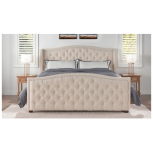 Marcella Upholstered Shelter Wingback Panel Bed, Sky Neutral Beige