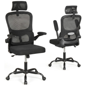 Mesh Office Chair with Adaptive Lumbar Support, Flip-up Armrests, Reclining Backrest-Black