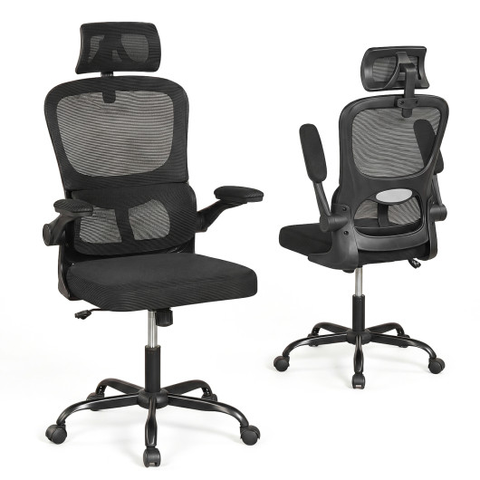 Mesh Office Chair with Adaptive Lumbar Support, Flip-up Armrests, Reclining Backrest-Black