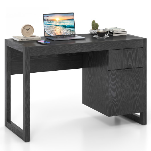 Modern Computer Desk Writing Workstation with Cabinet and Drawer-Black