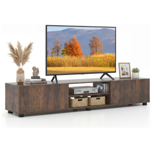 Modern TV Stand for up to 70" TVs Minimalist Entertainment Center with 2 Doors and Open Shelves-Rustic Brown