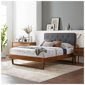 Modway Bridgette King Platform Bed With Angular Frame, Walnut/Charcoal
