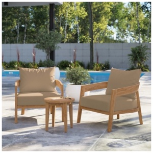 Modway Brisbane Outdoor Side Table and 2 Chairs, Natural/Light Brown