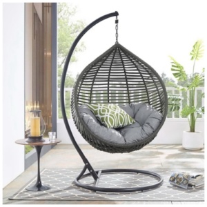 Modway Garner Outdoor Hanging Egg Chair, Gray/Gray