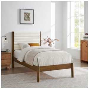 Modway Olea Twin Boucle Channel Tufted Platform Bed, Feather Walnut