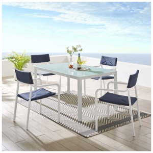 Modway Raleigh Outdoor Dining Table and 4 Chairs, White/Navy