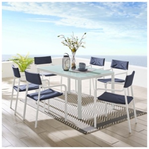 Modway Raleigh Outdoor Dining Table and 6 Chairs, White/Navy