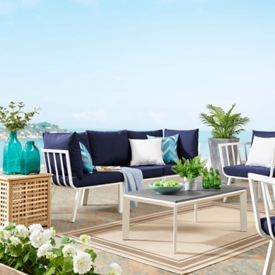 Modway Riverside 3-Piece Outdoor Sofa, White/Navy