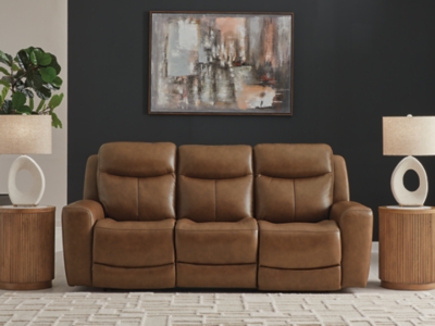 Momentum Moves Dual Power Leather Reclining Sofa Leather, Amber