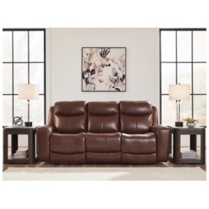 Momentum Moves Dual Power Leather Reclining Sofa Leather, Mahogany