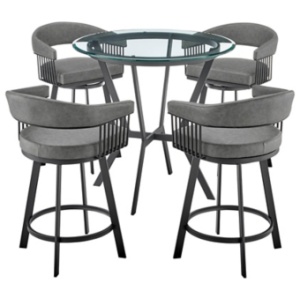 Naomi and Chelsea Counter Height Dining Table and 4 Barstools Set, Gray/Black