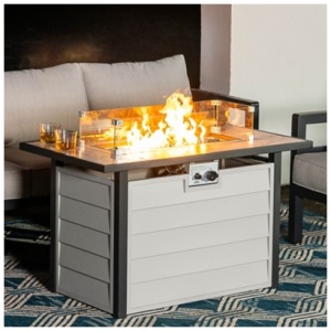 Nuu Garden Outdoor Closed Fire Pit, Marble/White