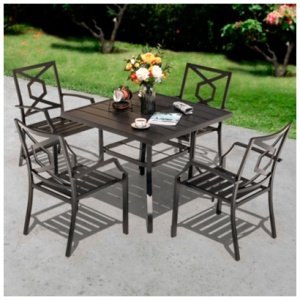 Nuu Garden Outdoor Dining Table and 4 Stackable Chairs, Black