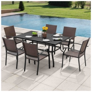 Nuu Garden Outdoor Dining Table and 6 Chairs, Black/Brown