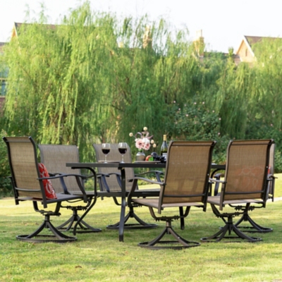 Nuu Garden Outdoor Dining Table and 6 Swivel Chairs, Brown