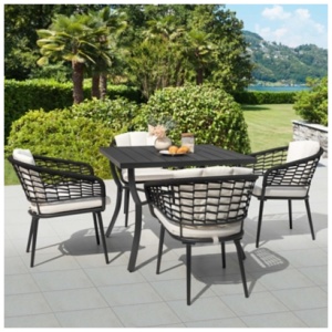 Nuu Garden Outdoor Dining Table with 4 Chairs, Black/Beige