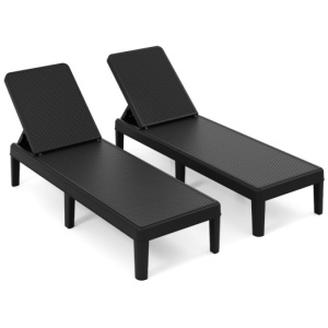 Outdoor Chaise Lounger Chair with Waterproof Rattan Textured PP Surface Set of 2-Black