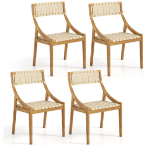 Outdoor Dining Chair Set of 4 with Webbing Seat and Backrest-Natural