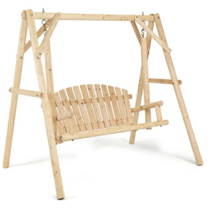 Outdoor Wooden Porch Bench Swing Chair with Rustic Curved Back