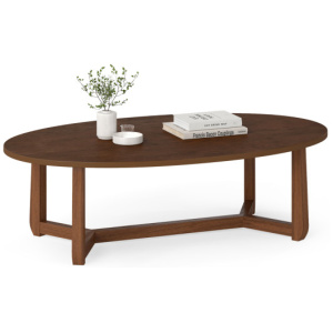 Oval Coffee Table 46 Inches Wooden Accent Table with Thickened Top-Walnut