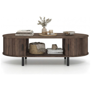 Oval Coffee Table 47.5inch Wooden Center Table with Storage-Walnut