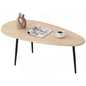 Oval Coffee Table Mid Century Center Table with Sturdy Metal Construction-Natural