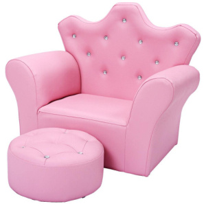 Pink Kids Sofa Armrest Couch with Ottoman-Pink