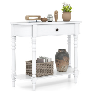 Retro Console Table 36"L Wooden 2-Tier Narrow Behind Couch Foyer Table-White