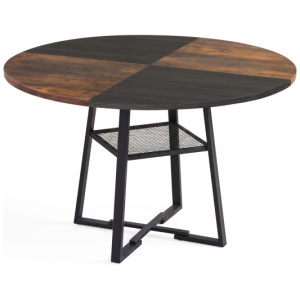 Round Dining Table for 4-6 with Storage Shelf and Metal Legs-Rustic Brown