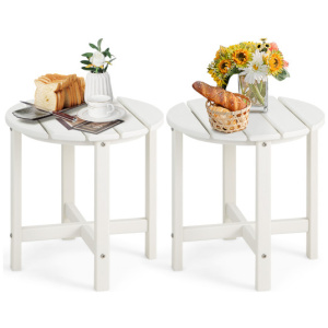 Set of 2 18 Inch Round Weather-Resistant Adirondack Side Tables-White