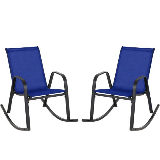 Set of 2 Metal Patio Rocking Chair with Breathable Seat Fabric-Navy