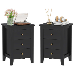 Set of 2 Nightstand End Beside Table Drawers-Black