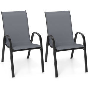 Set of 2 Stackable Patio Dining Chairs Set with Armrest-Grey