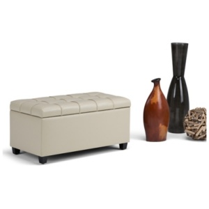Sienna 34 inch Wide Transitional Rectangle Storage Ottoman Bench in Satin Cream Faux Leather